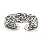 Sterling Silver Antiqued Flowers Toe Ring